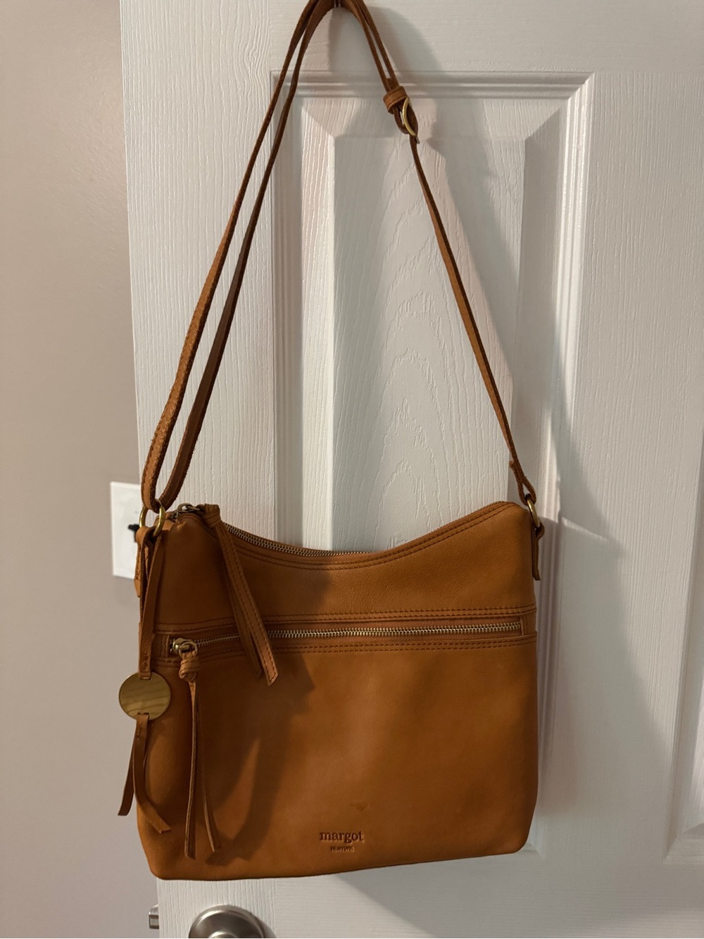 margot Caramel Brown Leather Crossbody Bag with Tassel